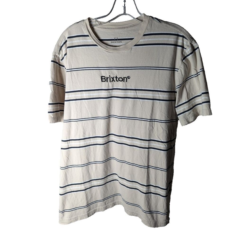 Brixton Hilt Palmer Tee Cream Mens Short Sleeve Striped‎ Crew Neck Casual Large